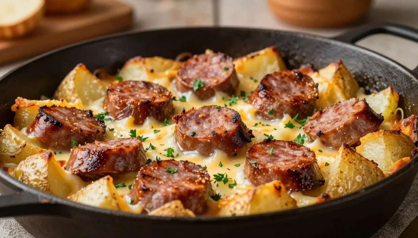Cheesy Potatoes and Smoked Sausage Skillet
