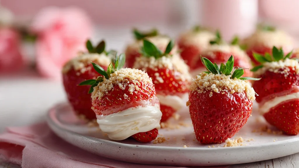 No-bake deviled strawberries filled with creamy cheesecake frosting