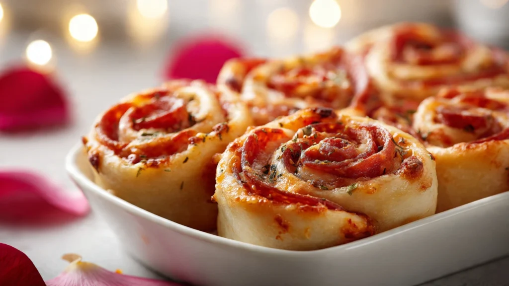 Easy Valentine’s Day Pizza Roses made with pepperoni and melted mozzarella in a muffin tin