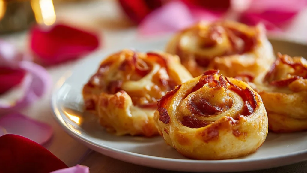 Romantic Valentine’s Day Pizza Roses shaped like roses and baked until golden