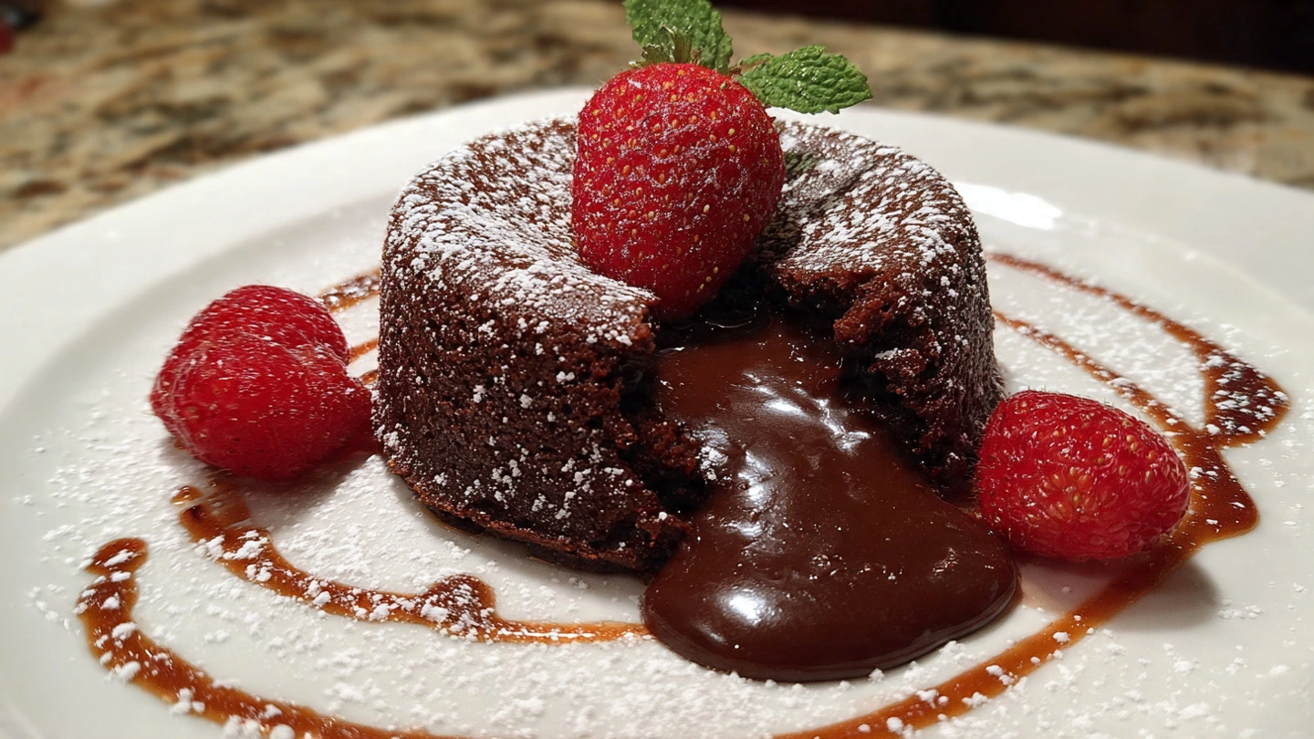 Perfectly baked chocolate lava cakes recipe served with powdered sugar