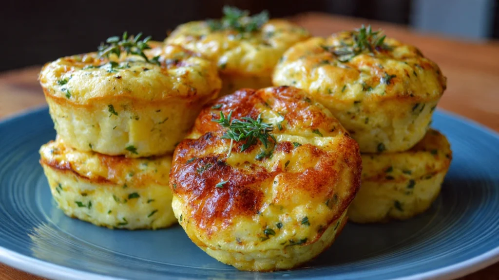 A platter of fluffy, golden-brown egg muffins from the high-protein egg muffins recipe, garnished with fresh parsley.