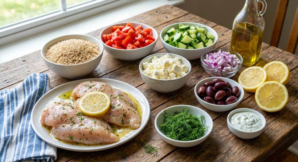 Mediterranean Greek chicken bowls with lemon herb flavor